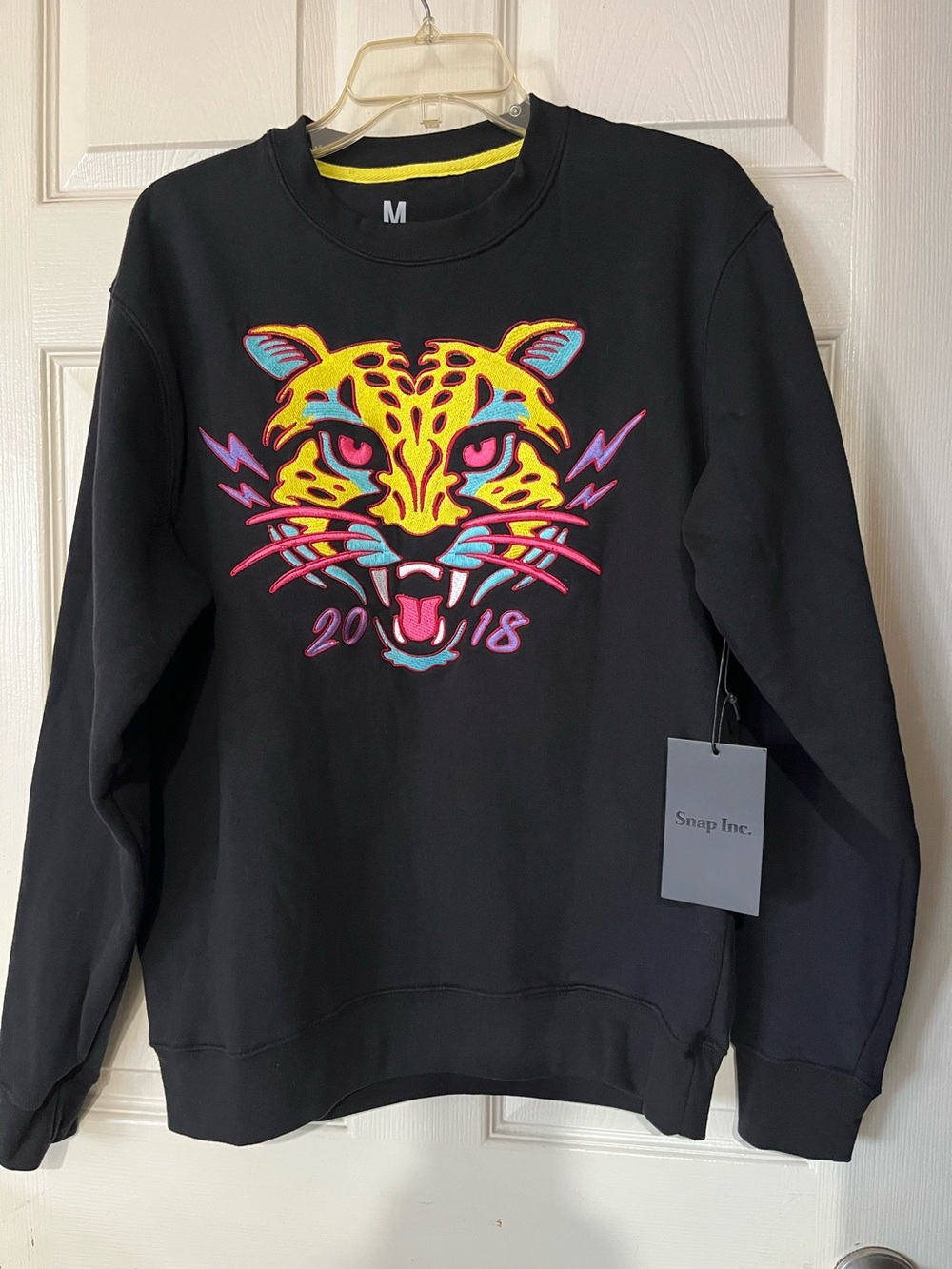 Men’s Black Crewneck Sweatshirt with Neon Tiger Motif